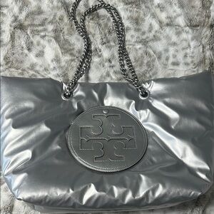 Tory Burch Metallic Silver Tote